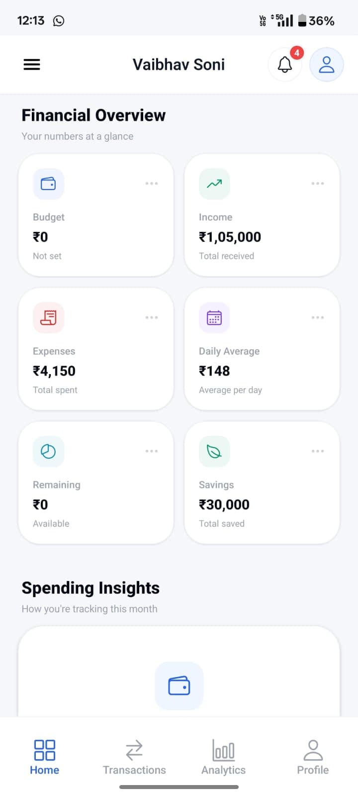 FinTrack app screen 2