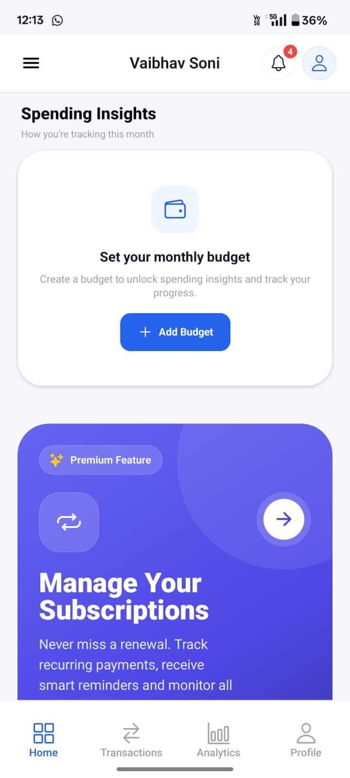 FinTrack app screen 3