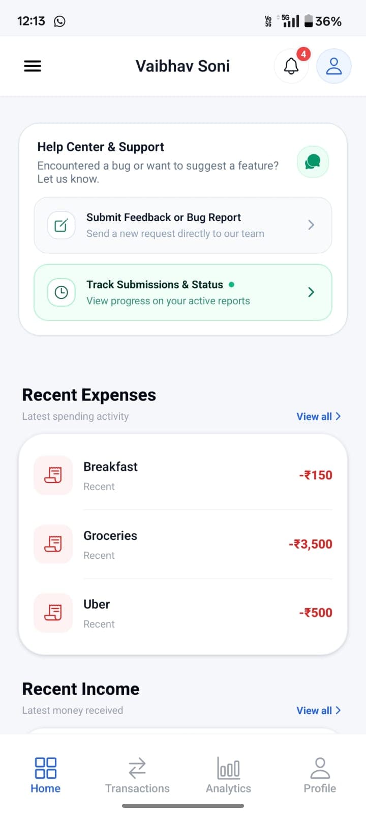 FinTrack app screen 4