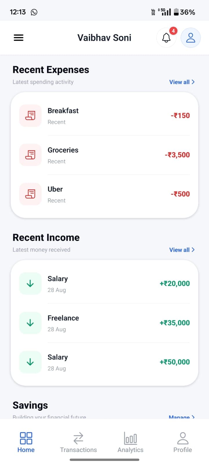 FinTrack app screen 6