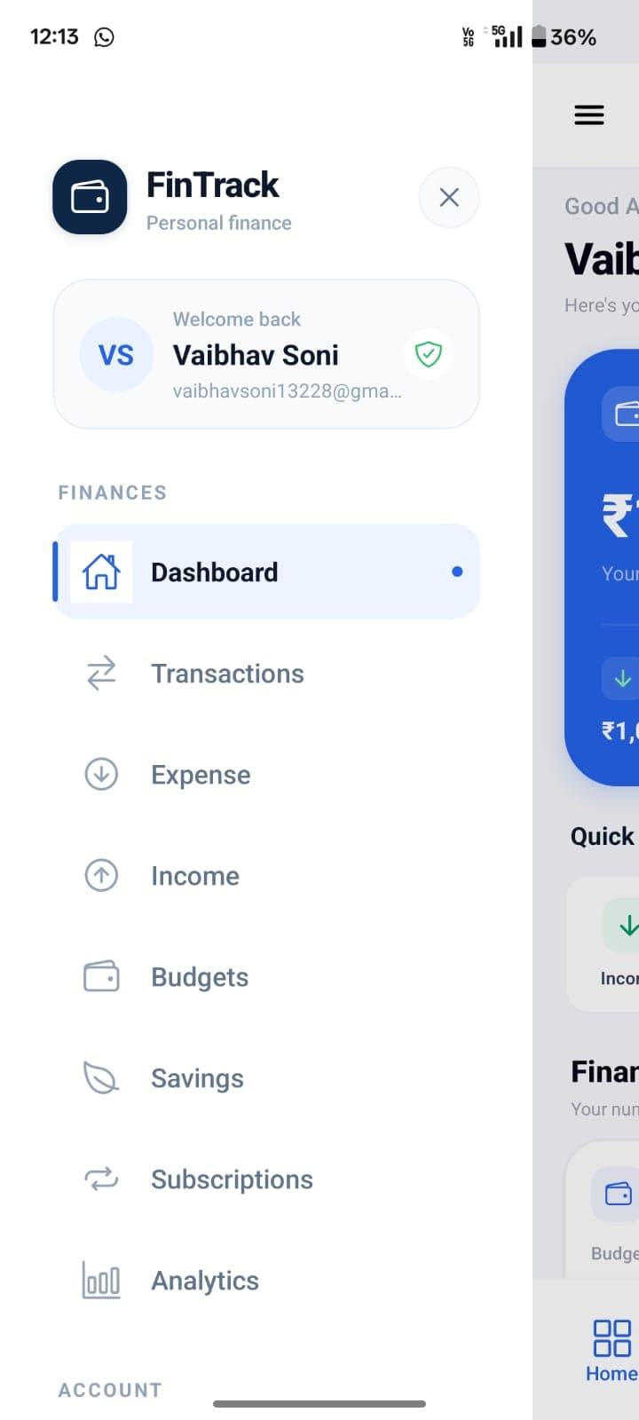 FinTrack app screen 8
