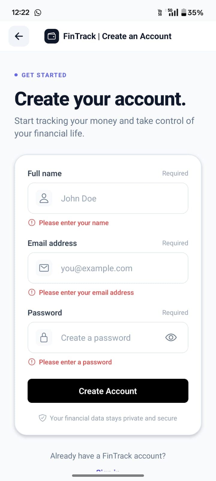 FinTrack personal finance app screenshot 67