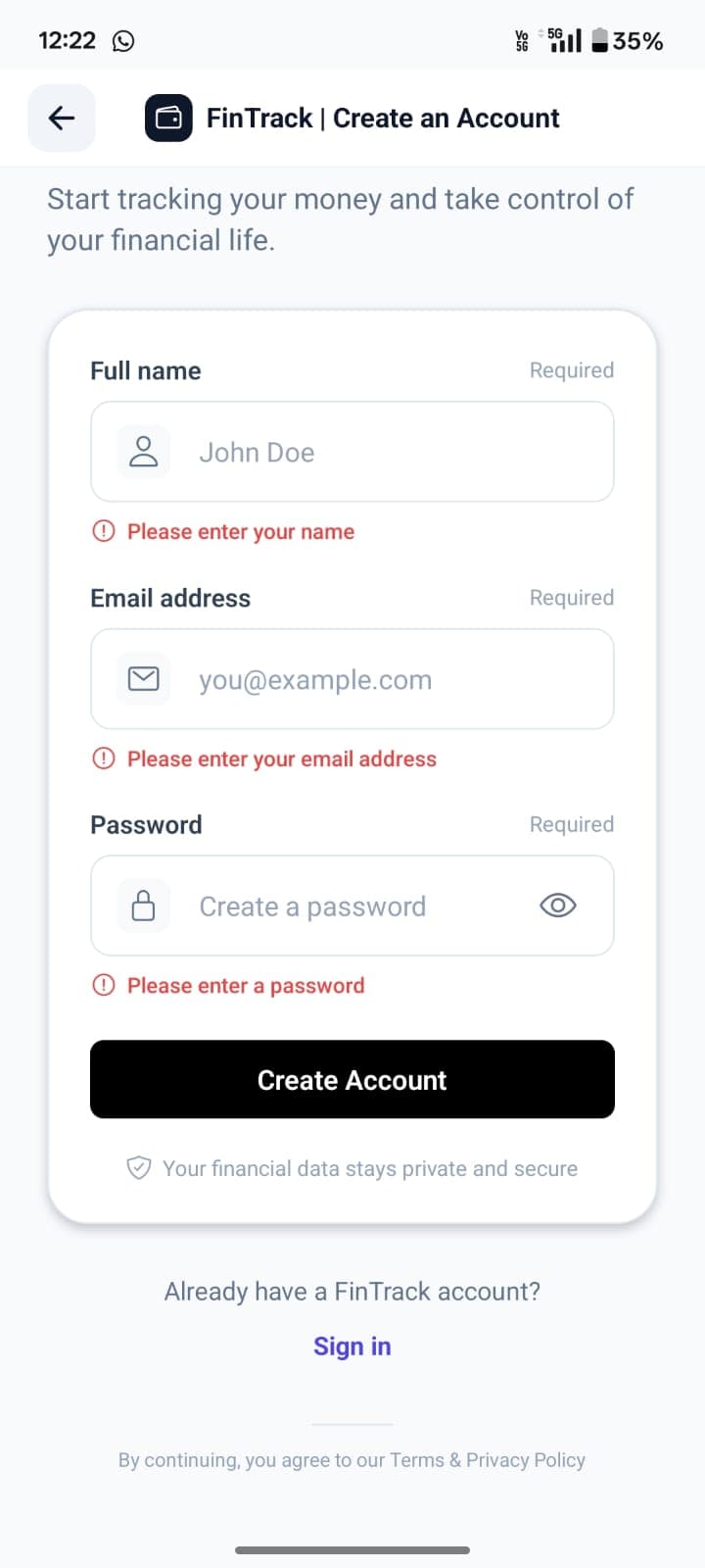 FinTrack personal finance app screenshot 68